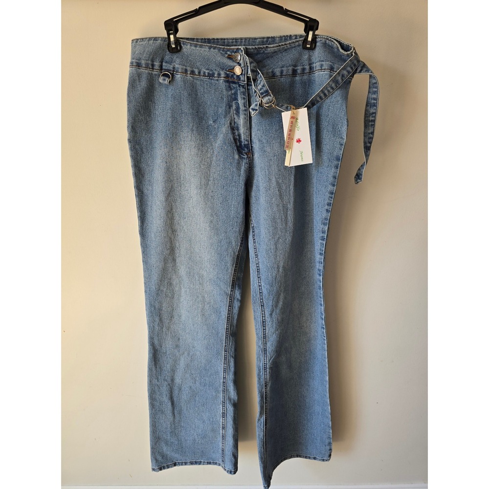 Adolfo Jeans Size 18 Light Wash Flare Leg High Rise D-Ring Belt Y2K NWT